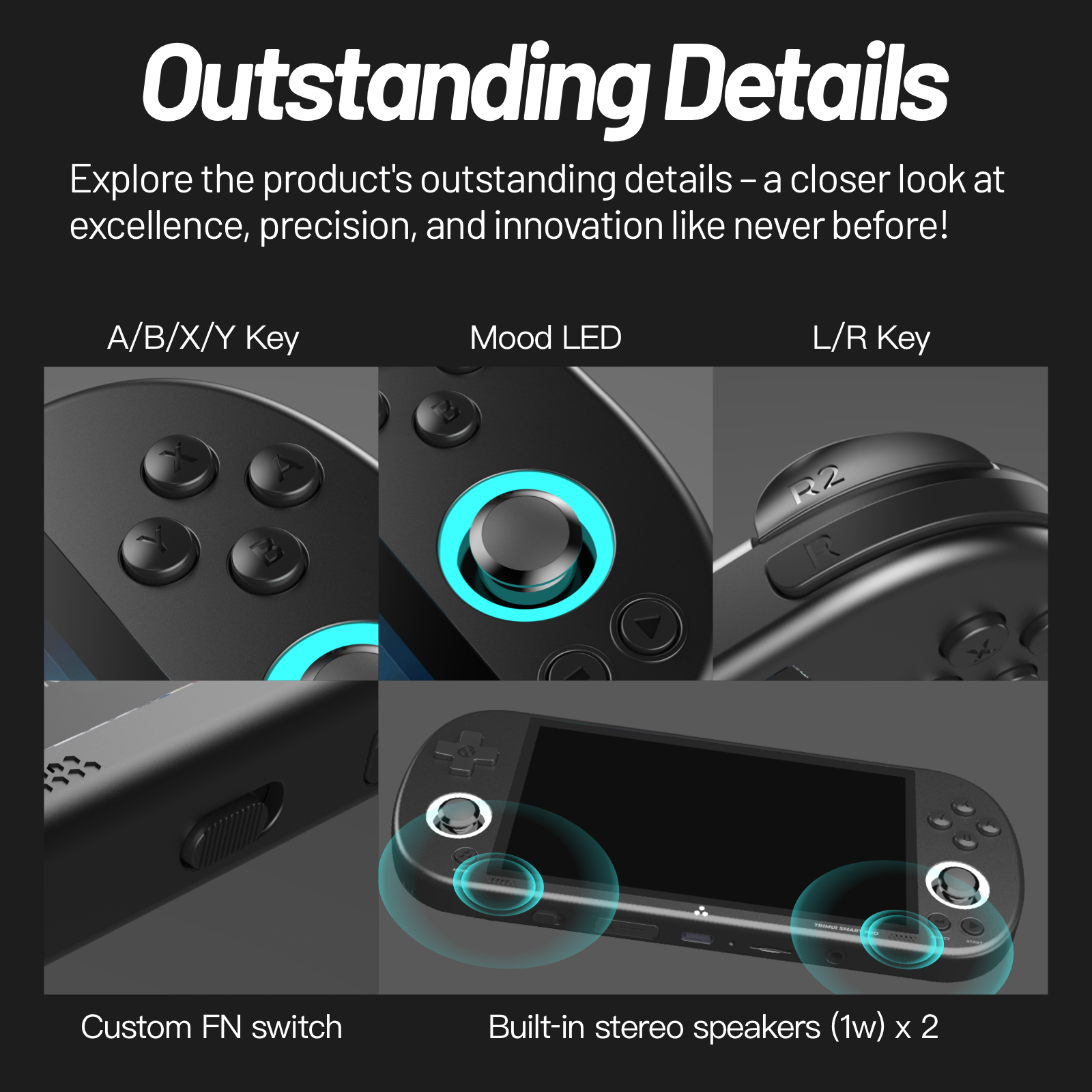 TRIMUI Smart Pro  gaming controller with labeled features