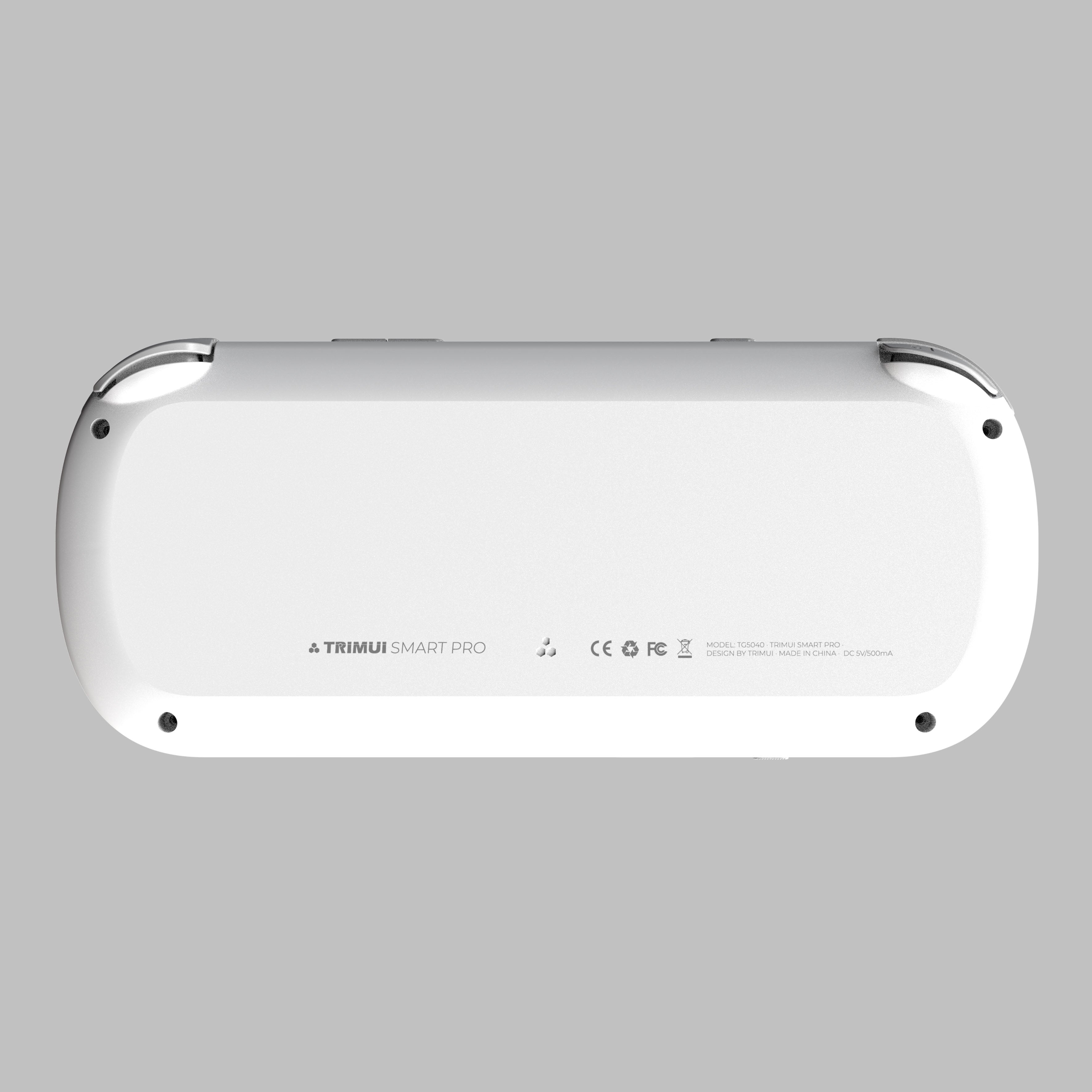 Back view of a white electronic device with branding on a gray background
